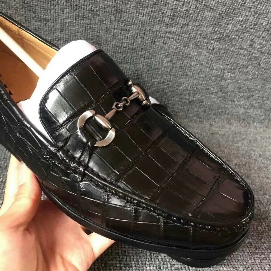 Men's Shoes Genuine Crocodile Alligator Skin Leather Handmade Black
