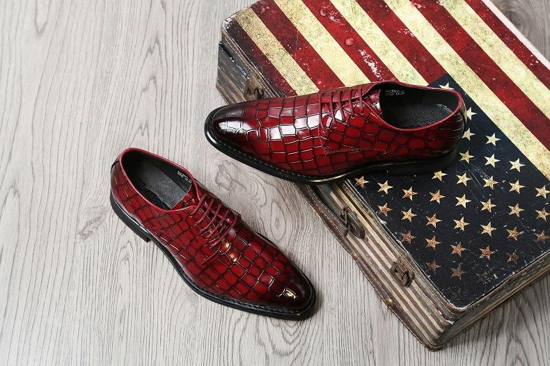 Crocodile Print Leather Men's Shoes Wedding