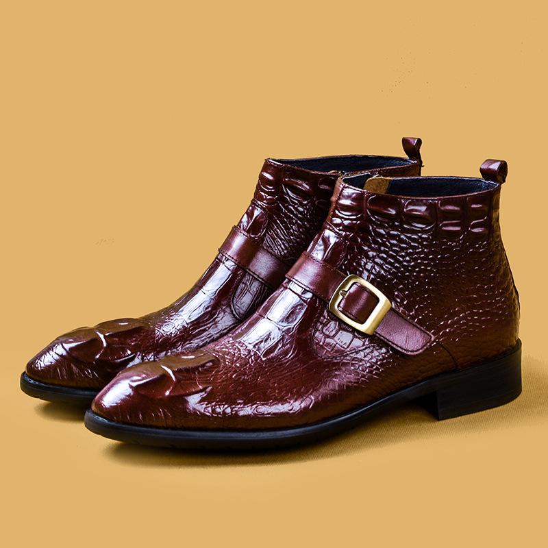 Genuine leather crocodile pattern high top British style