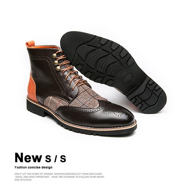 High-top brogue carved English boots