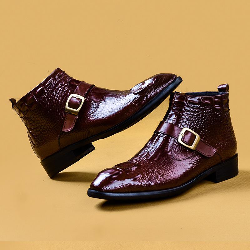 Genuine leather crocodile pattern high top British style