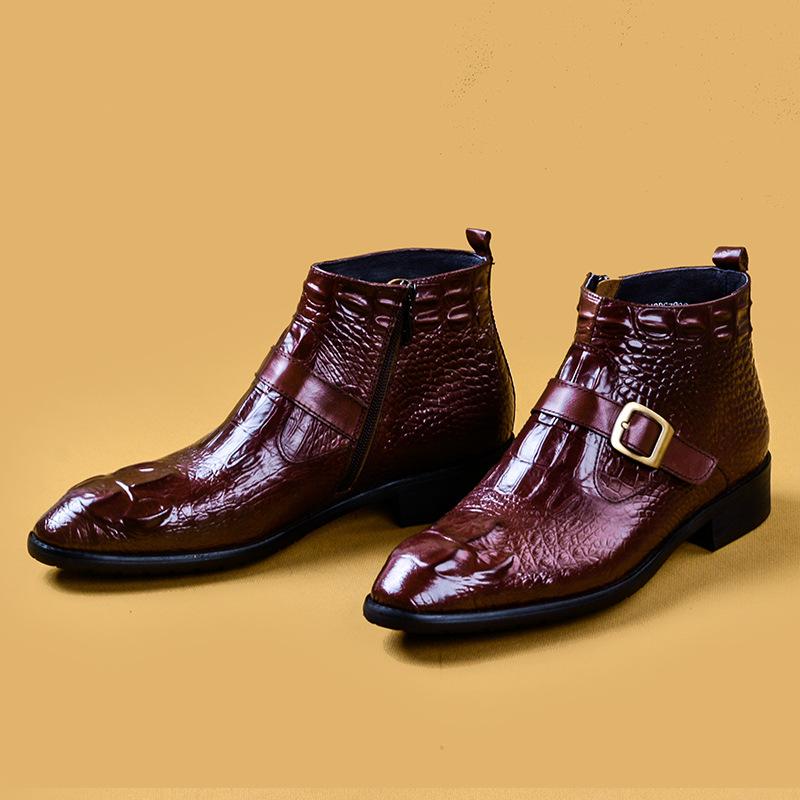 Genuine leather crocodile pattern high top British style