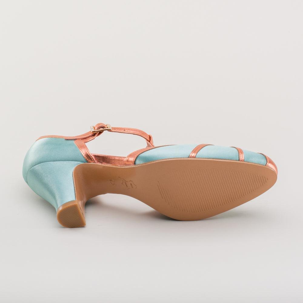 Women's Vintage Flapper T-Straps Wide (Teal/Copper)