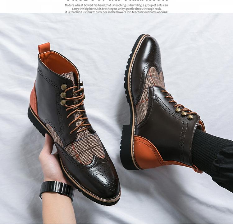 High-top brogue carved English boots