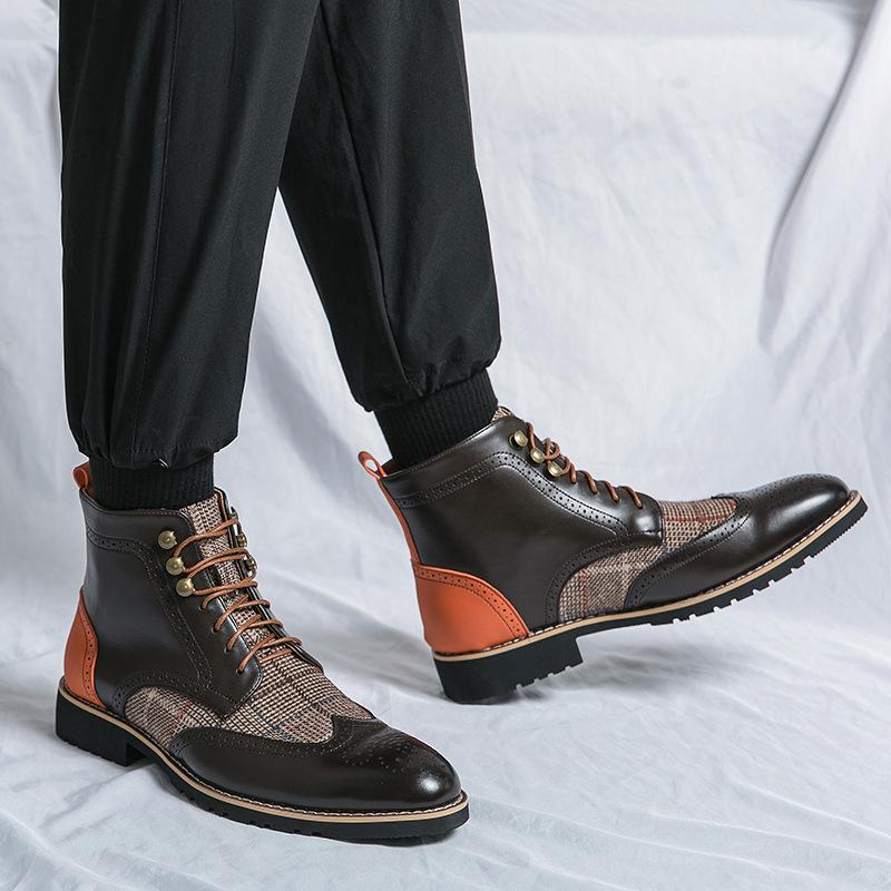 High-top brogue carved English boots