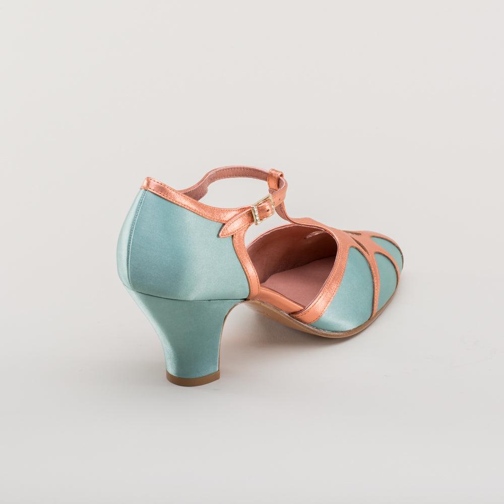 Women's Vintage Flapper T-Straps Wide (Teal/Copper)