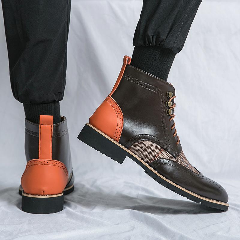 High-top brogue carved English boots