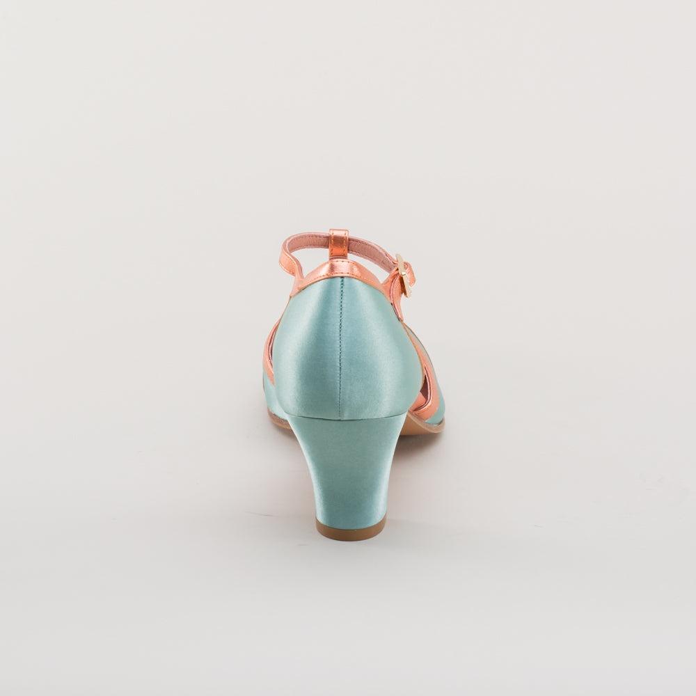 Women's Vintage Flapper T-Straps Wide (Teal/Copper)