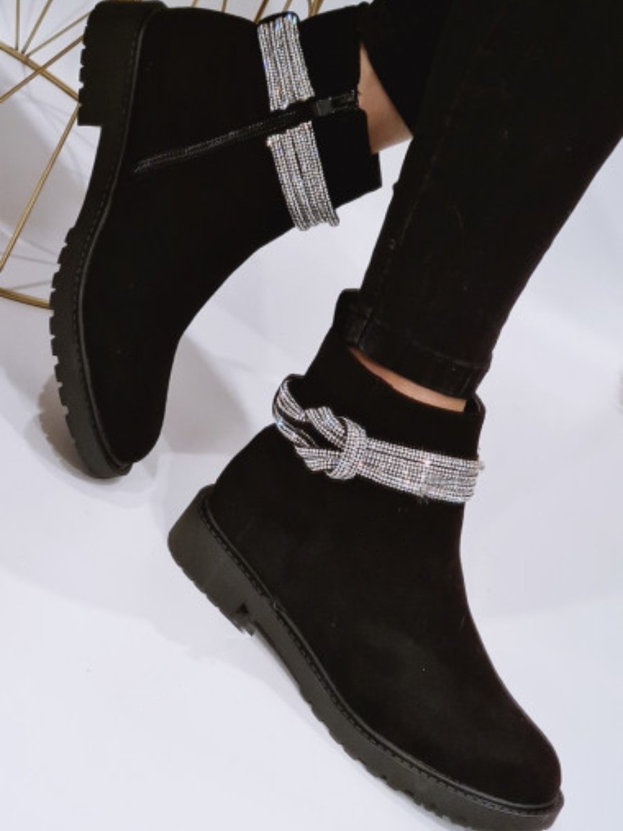 Rhinestone-Embellished Elegant Flat Boots