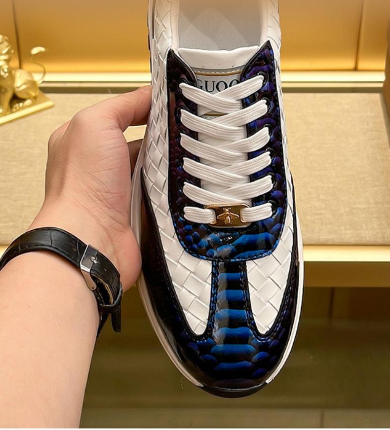 Little Bee Snakescale Leather Woven Sneakers