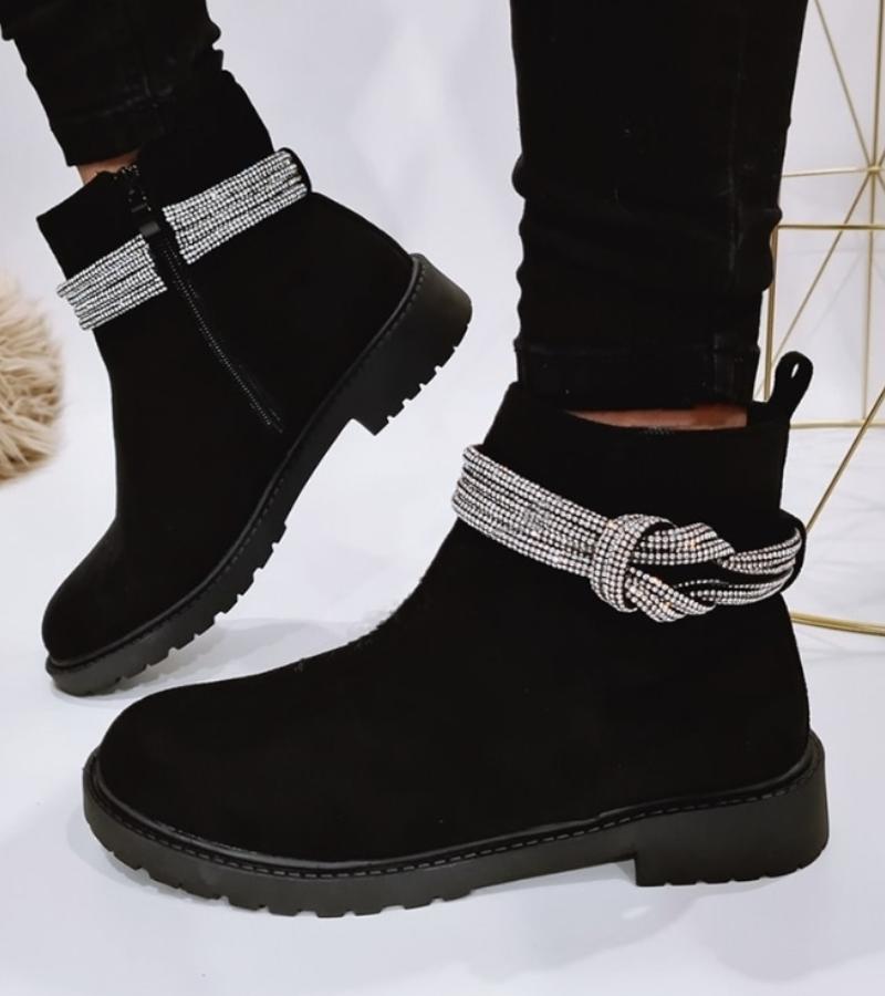 Rhinestone-Embellished Elegant Flat Boots