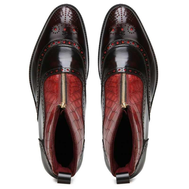 Ripper Black Red Zipper Leather Boots