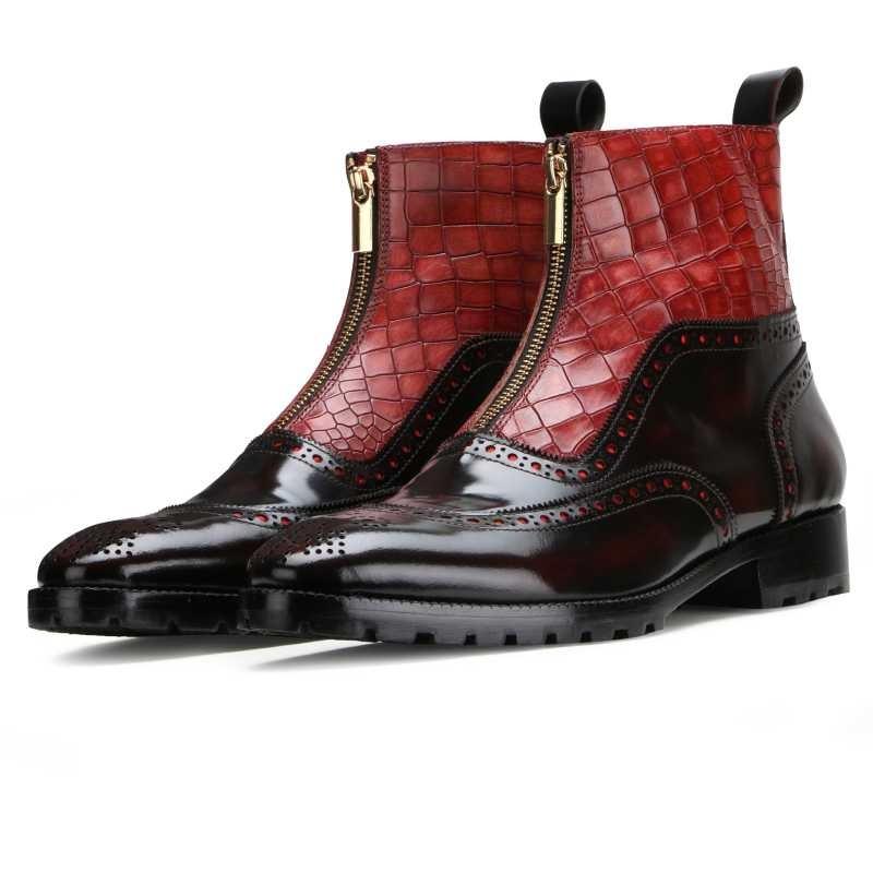 Ripper Black Red Zipper Leather Boots