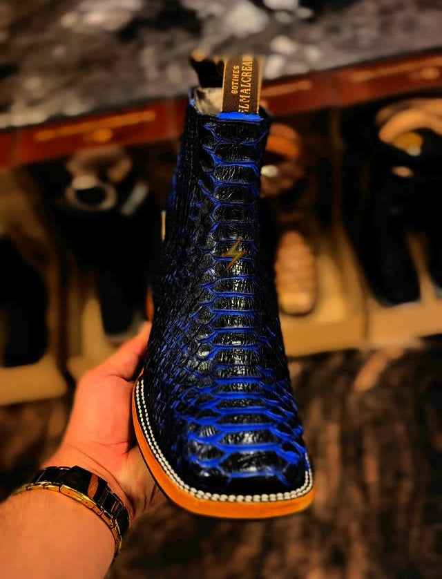 Handmade Lightning Python Leather Boots