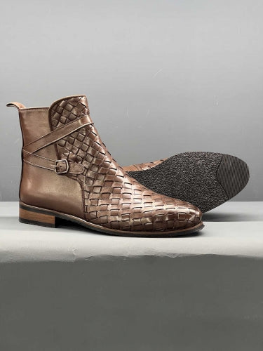 Men Woven Jodhpur's Leather Boots