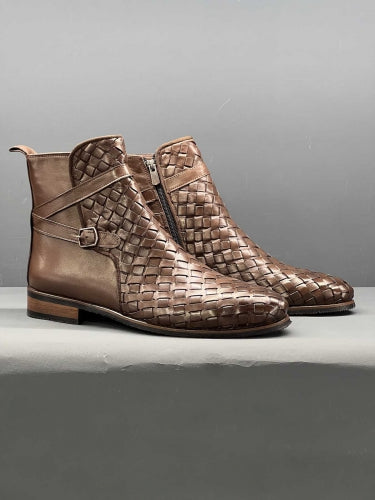 Men Woven Jodhpur's Leather Boots