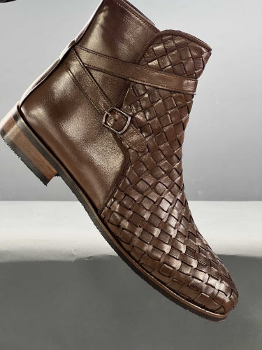 Men Woven Jodhpur's Leather Boots