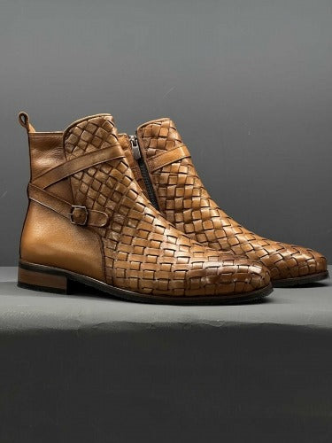 Men Woven Jodhpur's Leather Boots