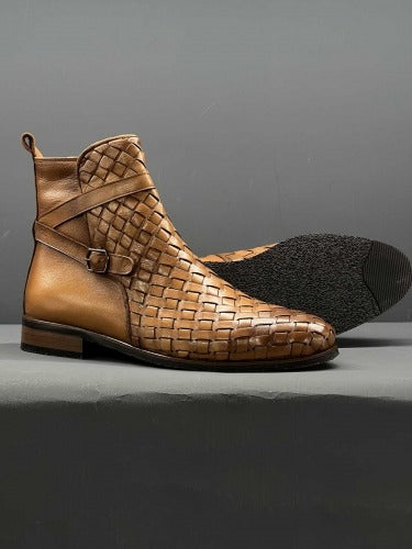 Men Woven Jodhpur's Leather Boots