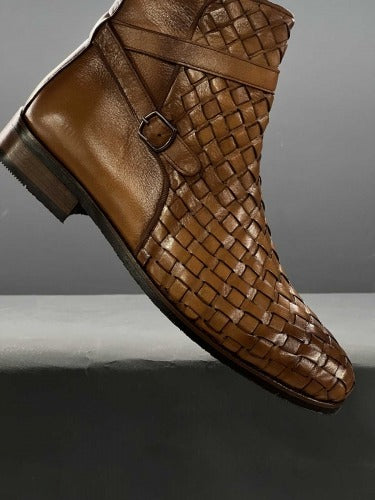 Men Woven Jodhpur's Leather Boots