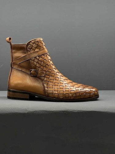 Men Woven Jodhpur's Leather Boots