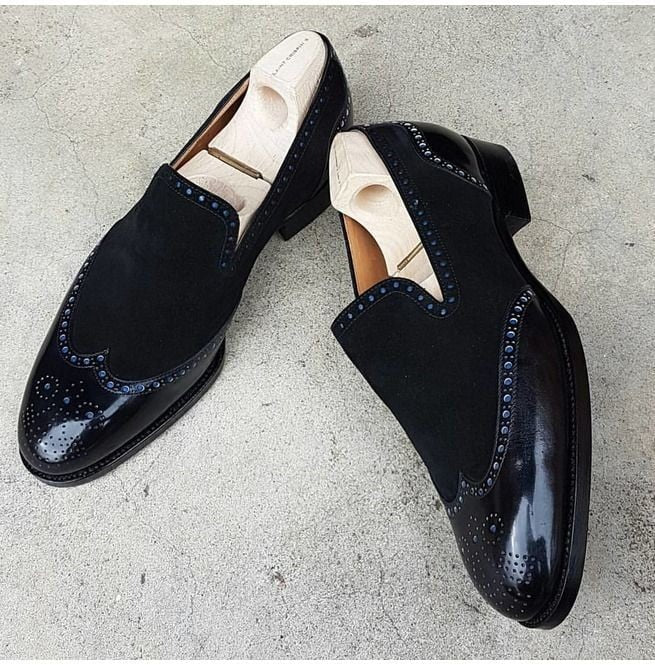 Men Black Dress Shoes Brogue Toe Wedding Shoes