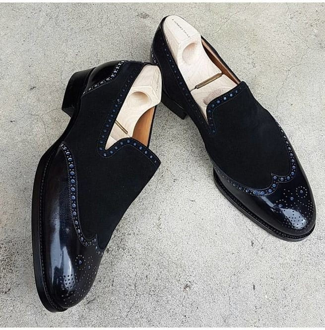 Men Black Dress Shoes Brogue Toe Wedding Shoes