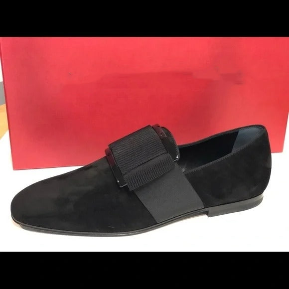 Mens loafer shoes with front gros grain panel and iconic buckle