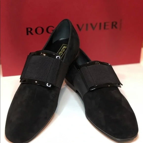 Mens loafer shoes with front gros grain panel and iconic buckle