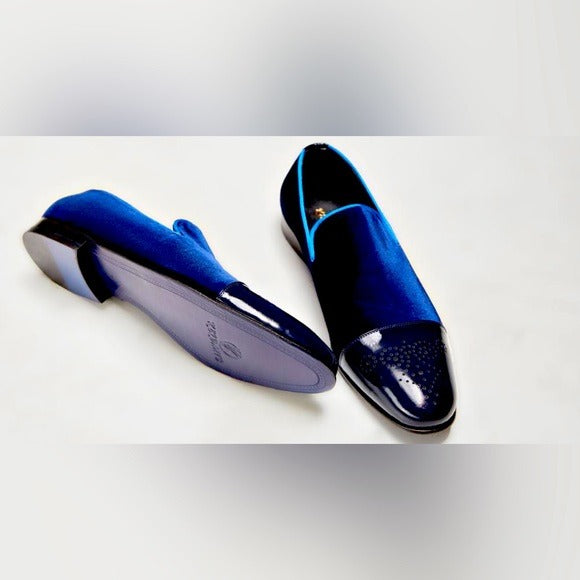 Navy Blue Velvet Loafers