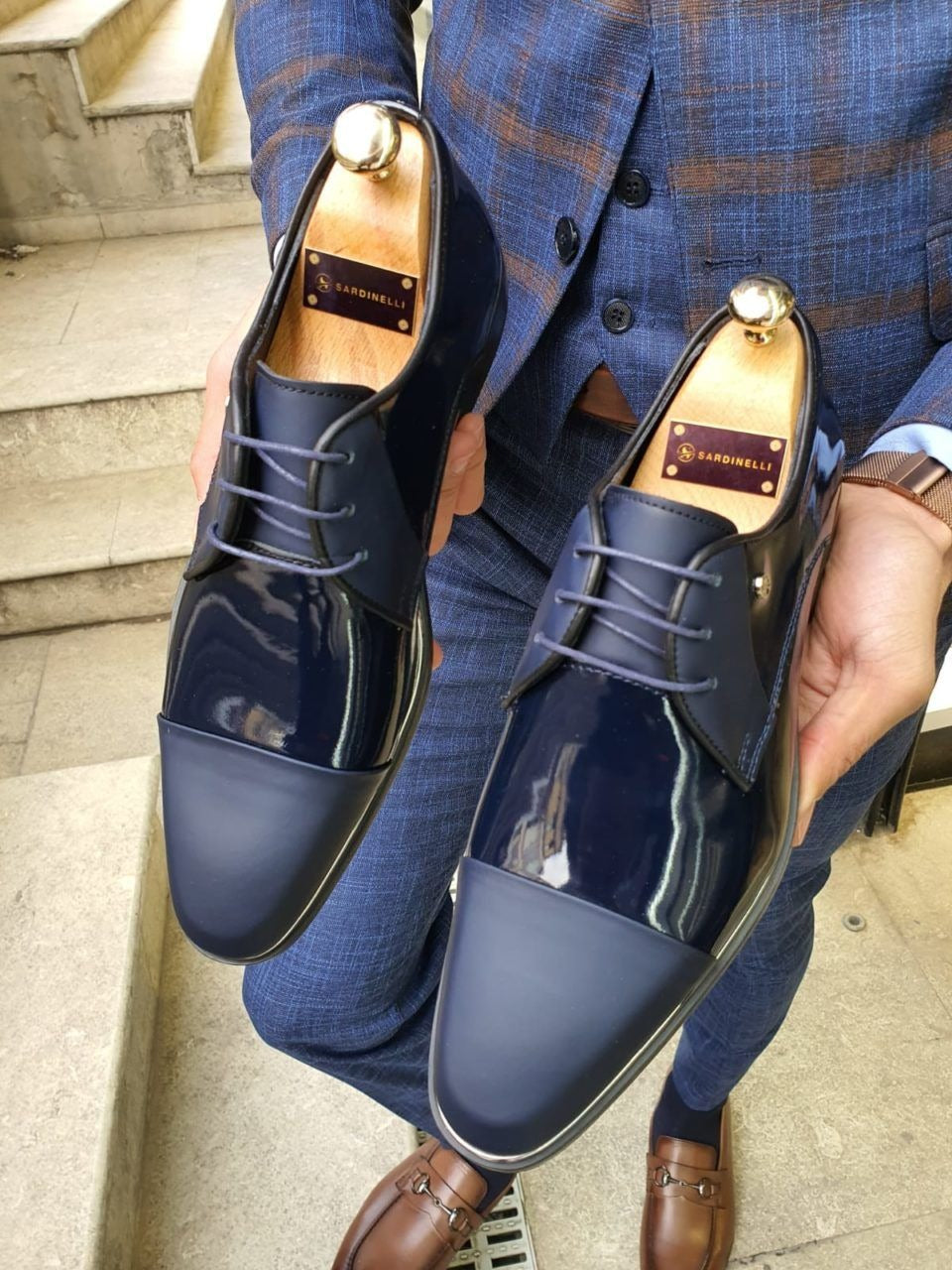 Aysoti Marav Navy Blue Cap Toe Laced Blucher