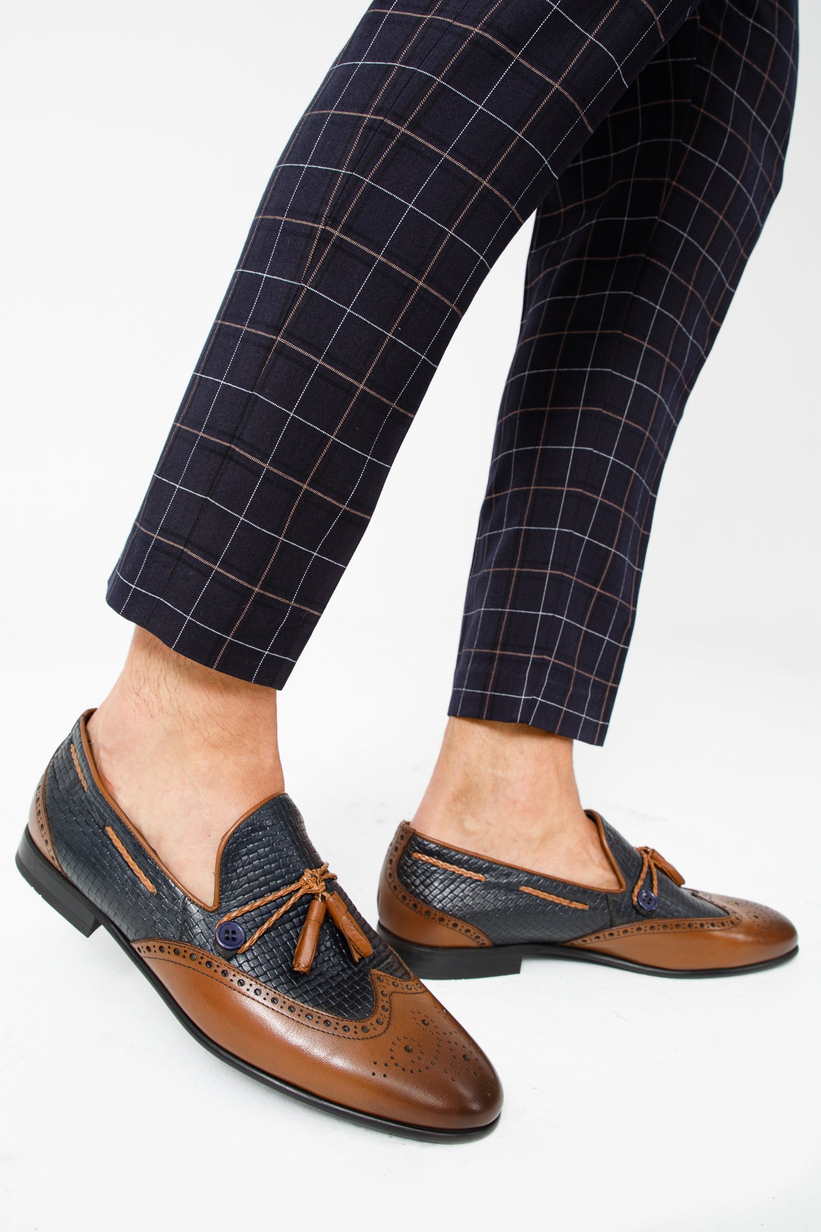 The Istanbul Tan & Navy Blue Leather Tassel Loafer Men Shoe