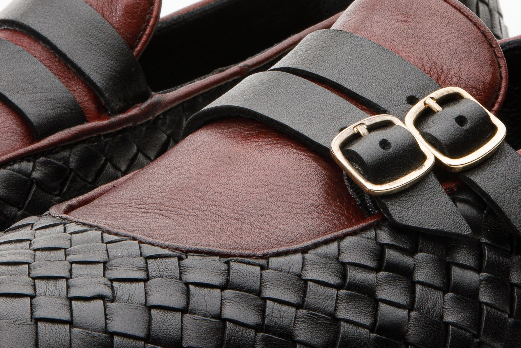 The Vatra Black & Burgundy Woven Double Monk Strap Men Shoe