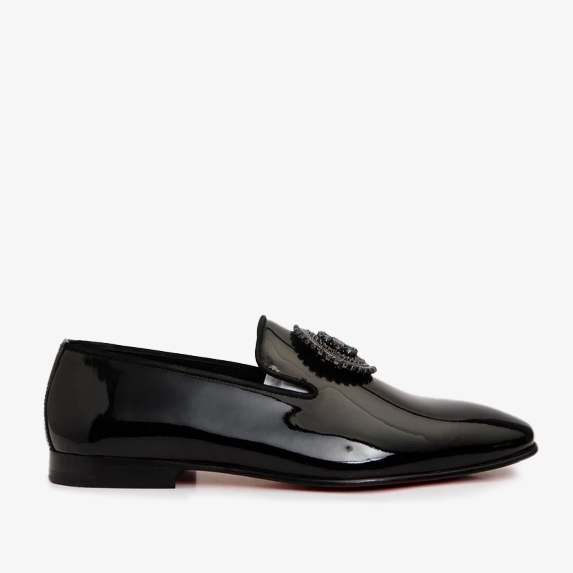 The Pombe Black/White Patent Leather Dress Slip-on Loafer Men Shoe