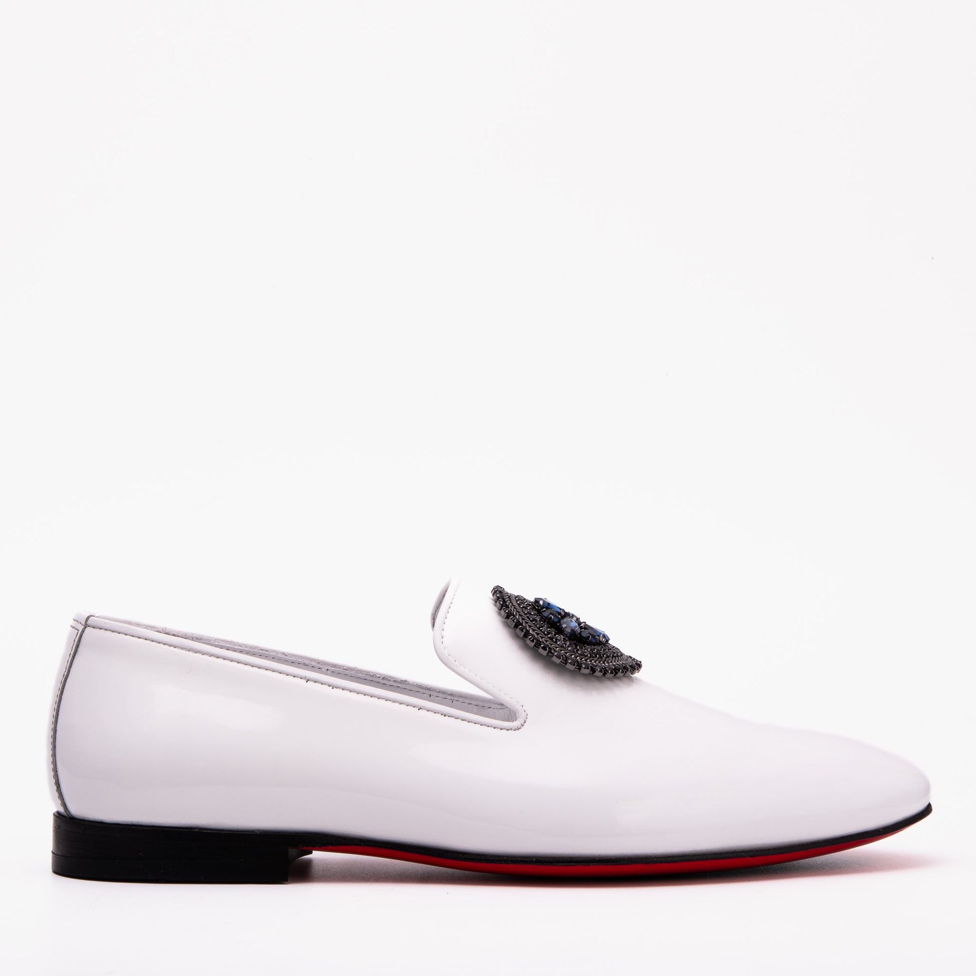 The Pombe Black/White Patent Leather Dress Slip-on Loafer Men Shoe