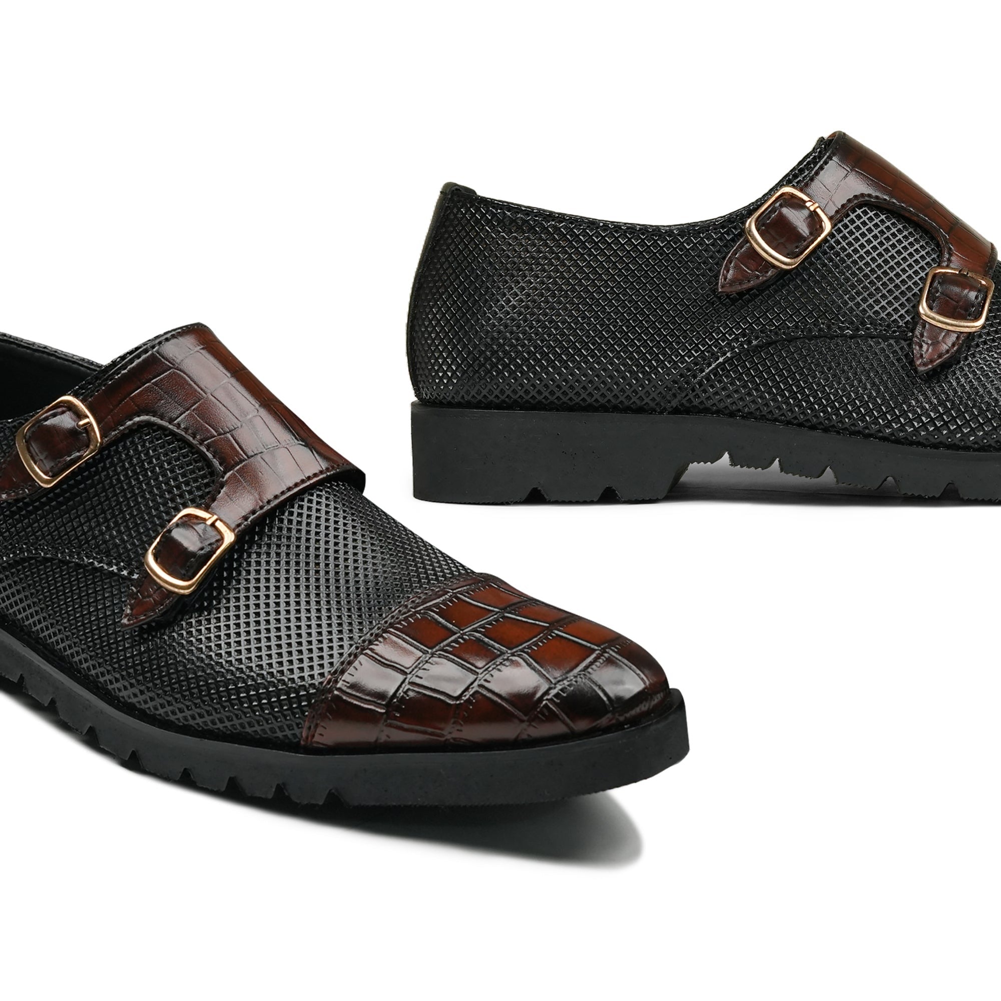 Luxe Dual-Buckle Croc Monk Shoes