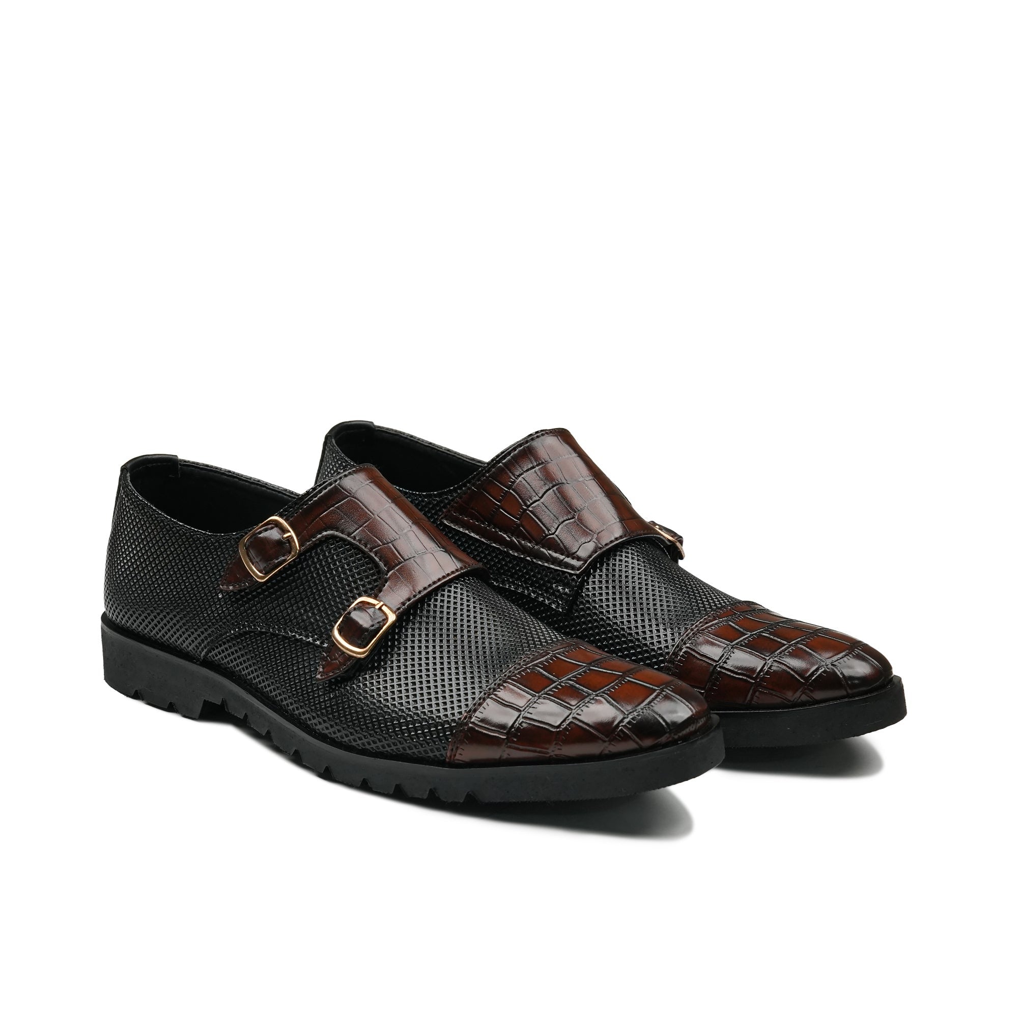 Luxe Dual-Buckle Croc Monk Shoes