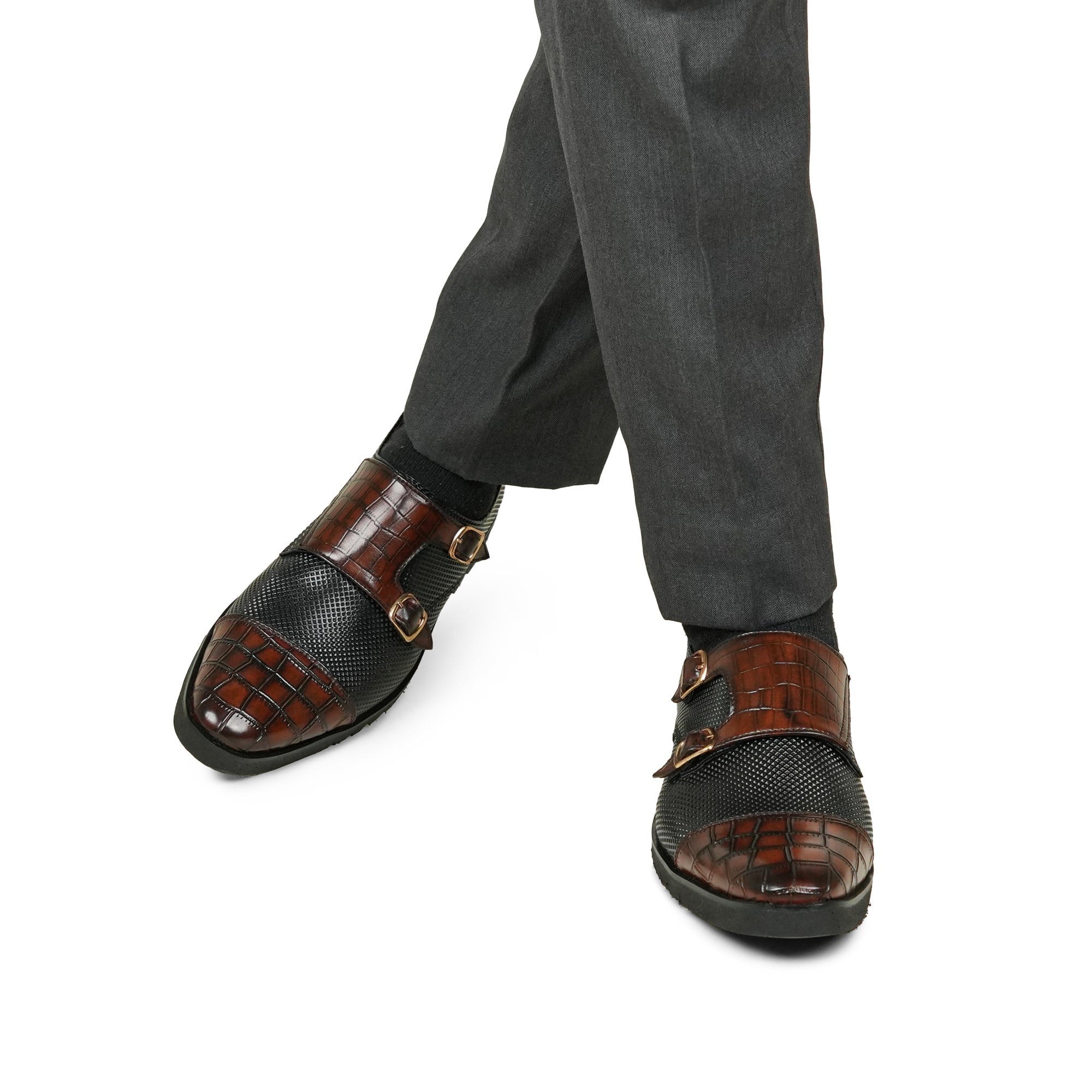 Luxe Dual-Buckle Croc Monk Shoes