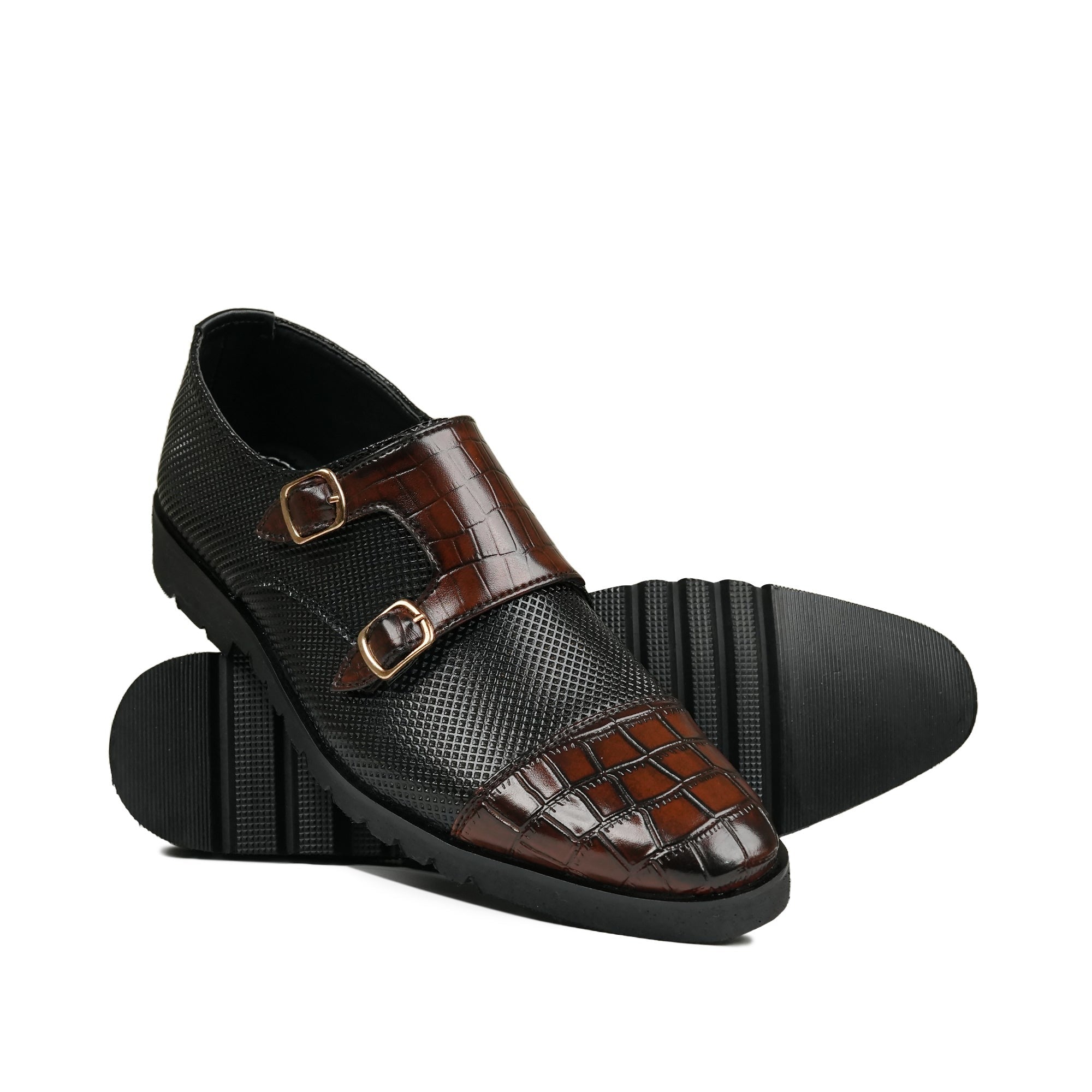 Luxe Dual-Buckle Croc Monk Shoes