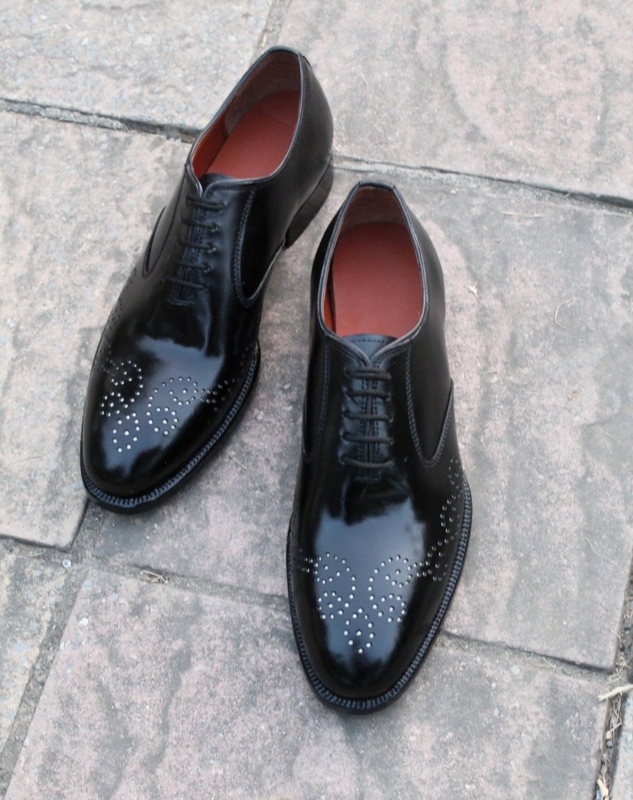 Men Black Calf Leather Formal Oxford Lace up Shoes