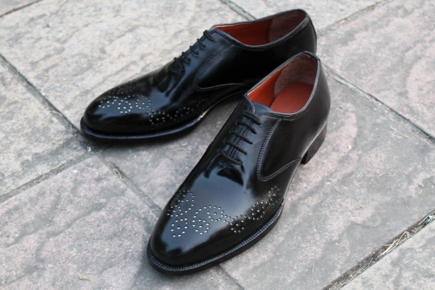 Men Black Calf Leather Formal Oxford Lace up Shoes