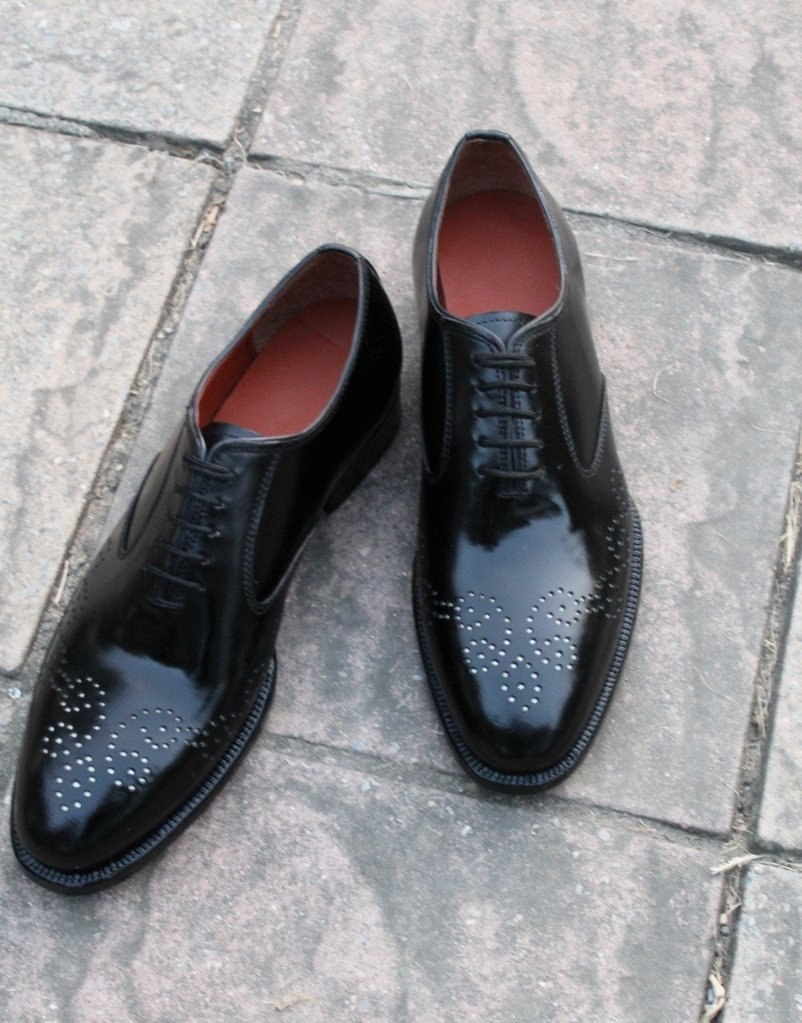 Men Black Calf Leather Formal Oxford Lace up Shoes