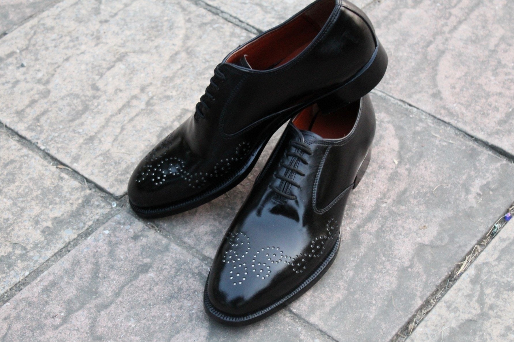 Men Black Calf Leather Formal Oxford Lace up Shoes