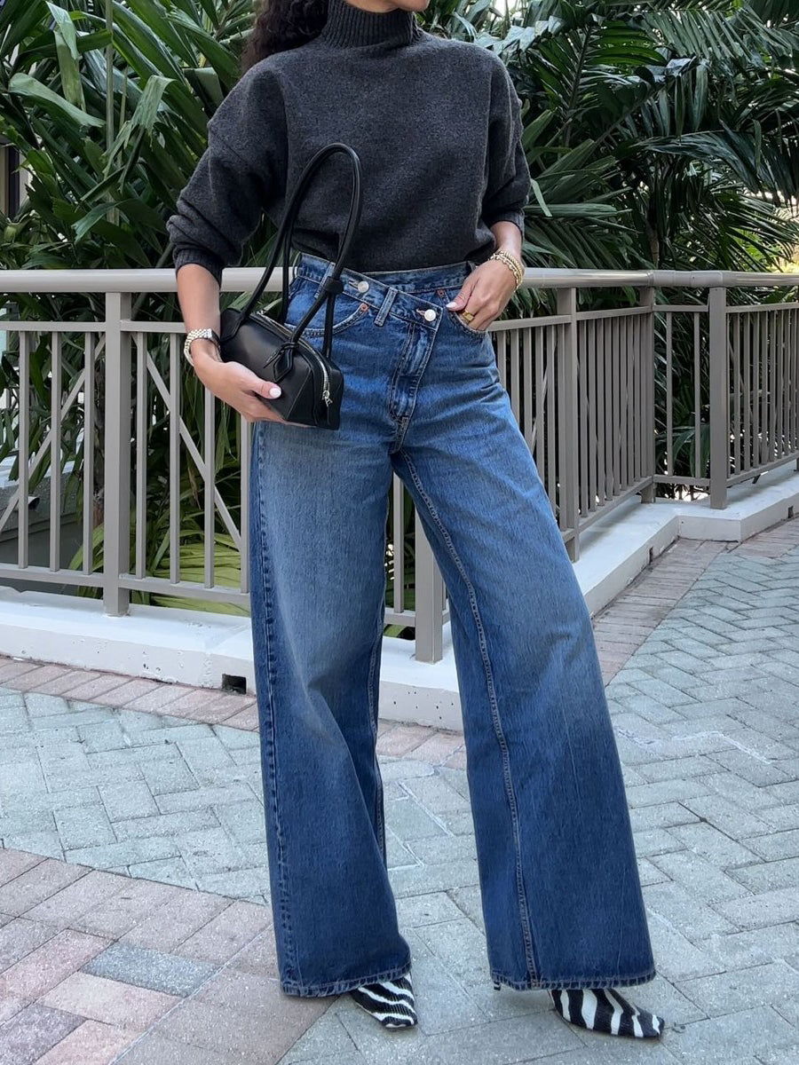 Double-breasted High-rise Wide-leg Jeans