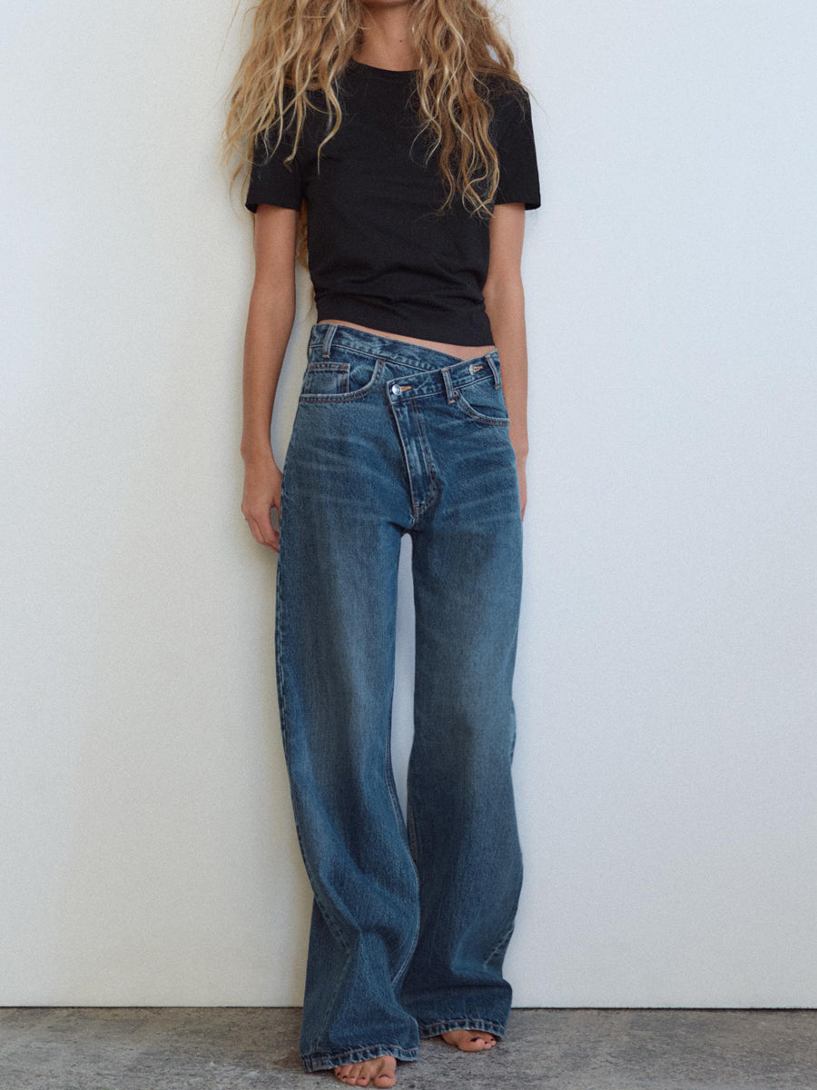 Double-breasted High-rise Wide-leg Jeans