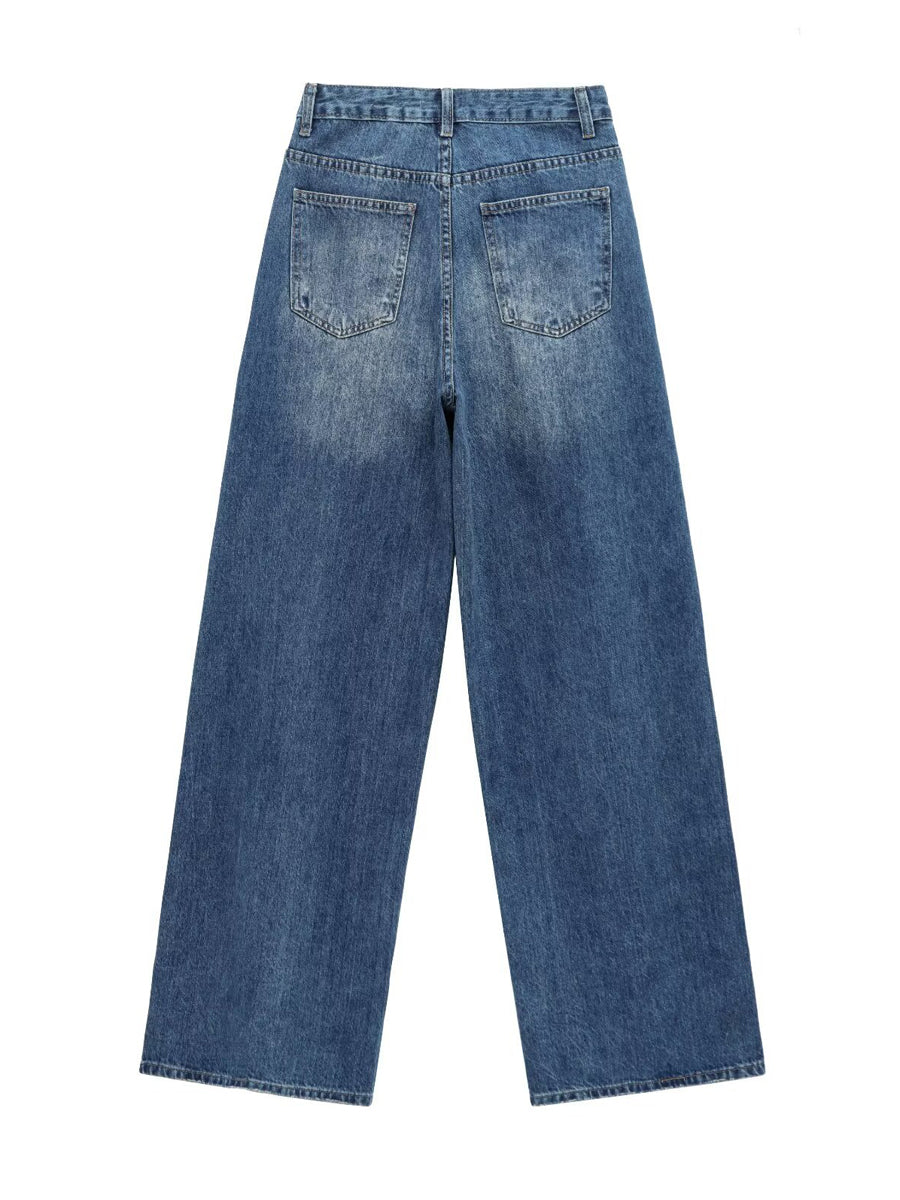 Double-breasted High-rise Wide-leg Jeans