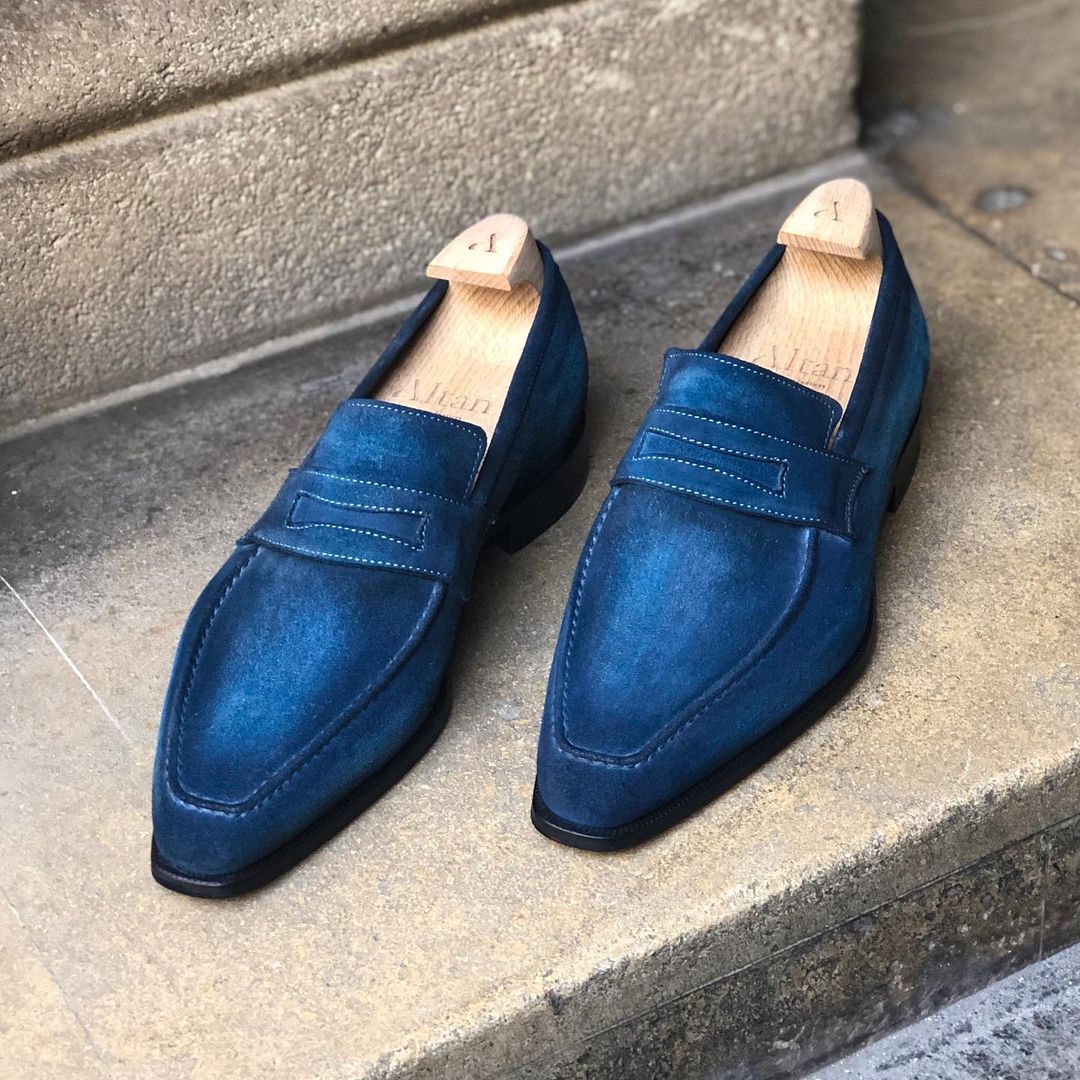 Lincoln Loafer - Ice Blue Patina on Suede