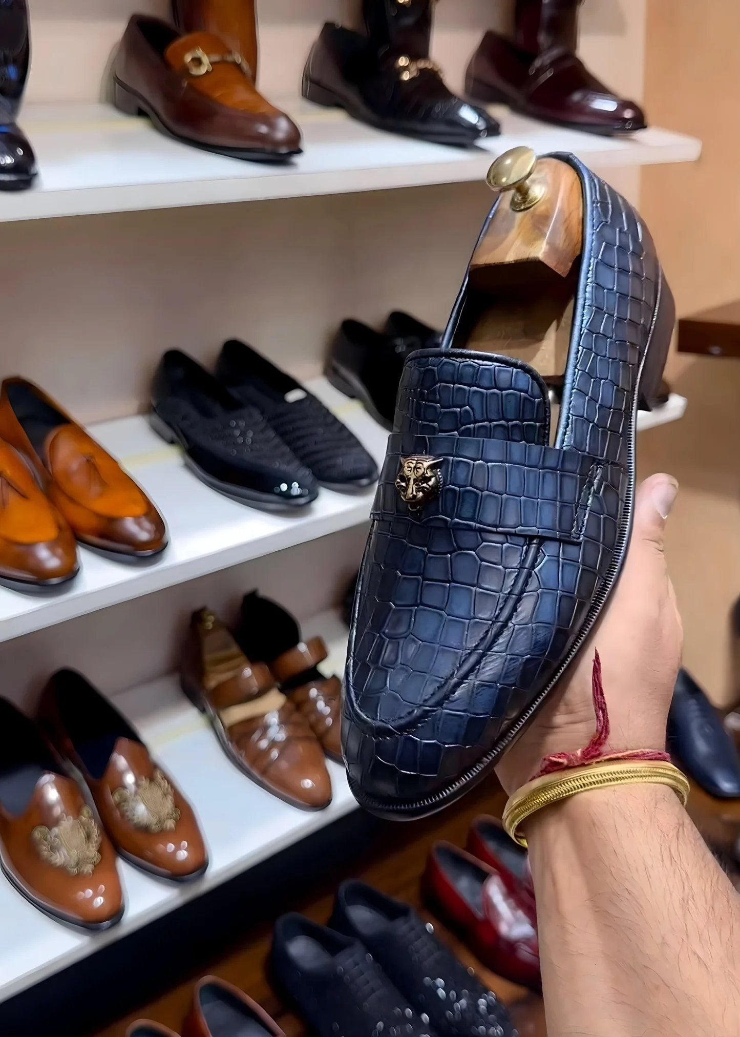 Limited Edition Burnished Blue Croc Scaled Slip-ons