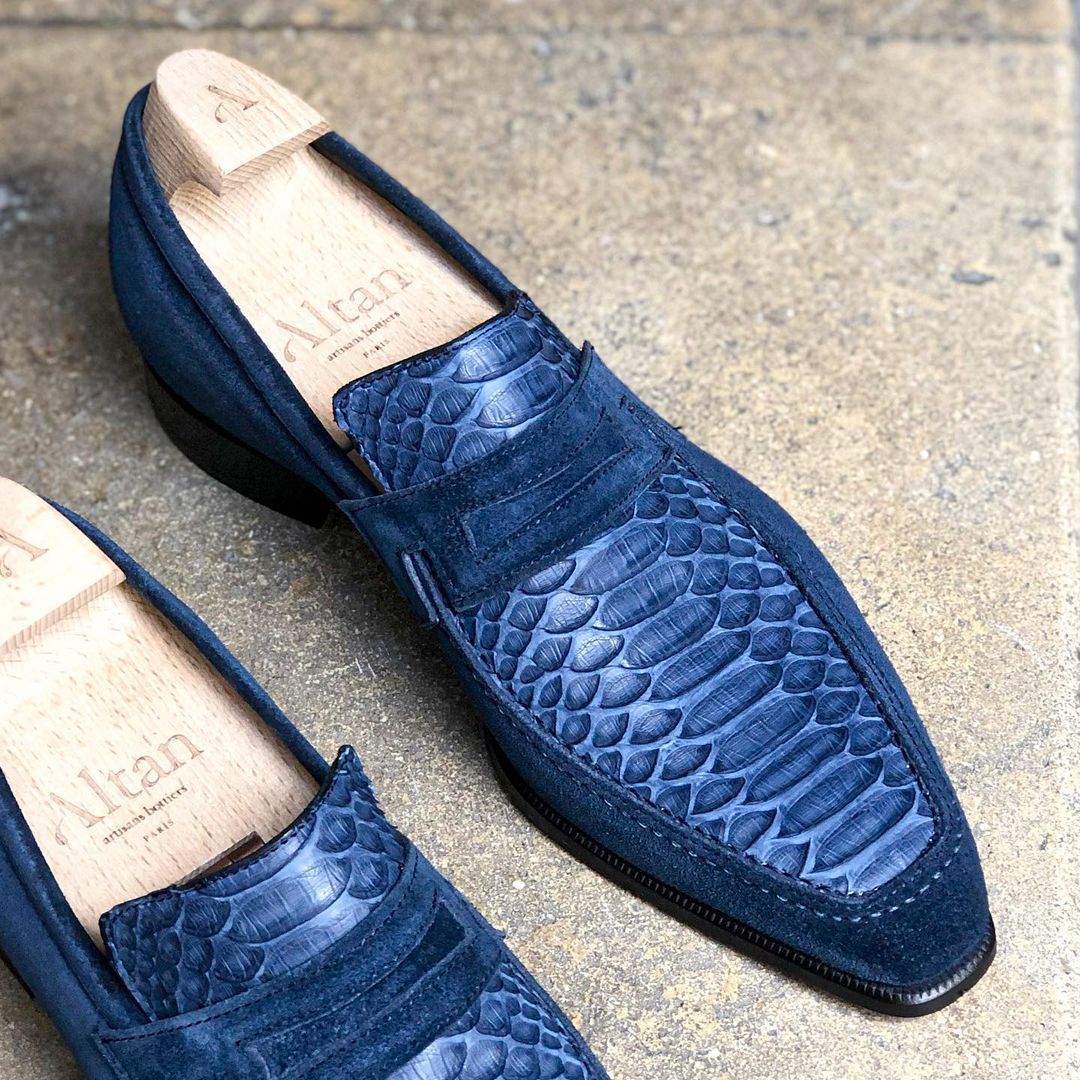The Lincoln Loafer - Limited Edition - Matte Blue Python and Blue Cashemire Suede