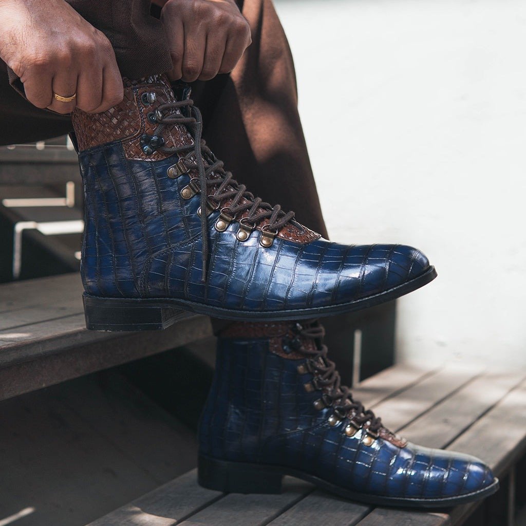 Croco Boots With Weaving Detail